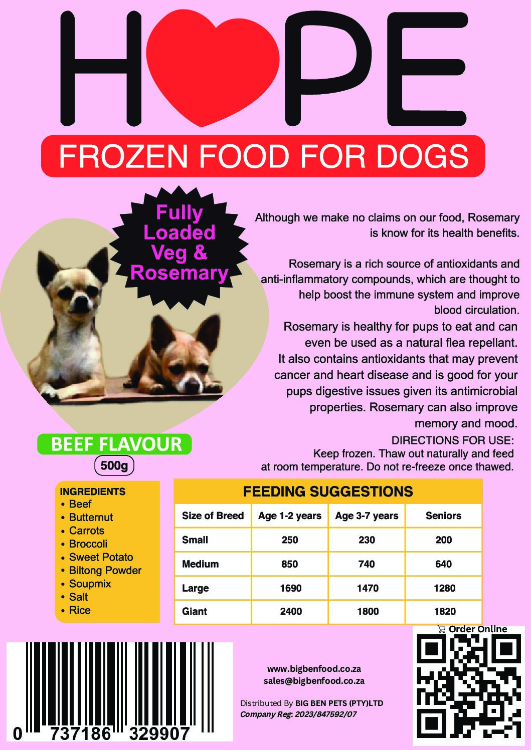 Hope - Beef, Fully loaded Veg and Rosemary 500g box of 6